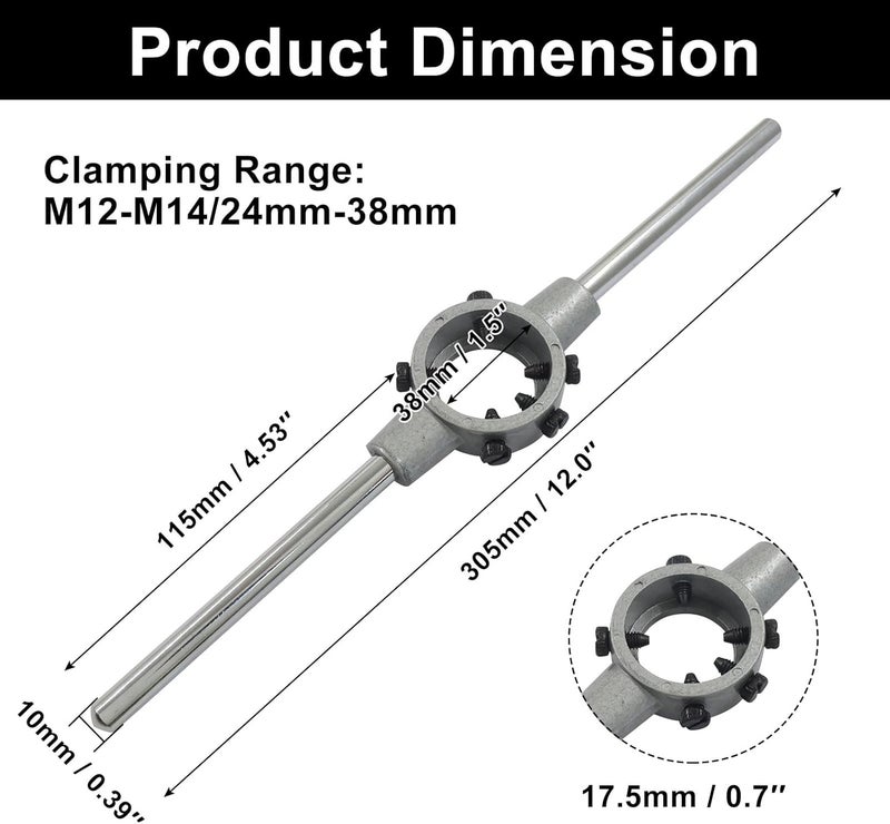 OSVJE Metric M12-M14 Die Round Die Stock Holder,Thread Tap Wrench Zinc Alloy Body Stock Holder with Additional Screws, Adjustable Removable Handle - Image 2